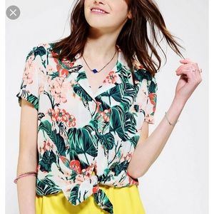 Kimchi Blue Tie-Front Tropical Print Shirt